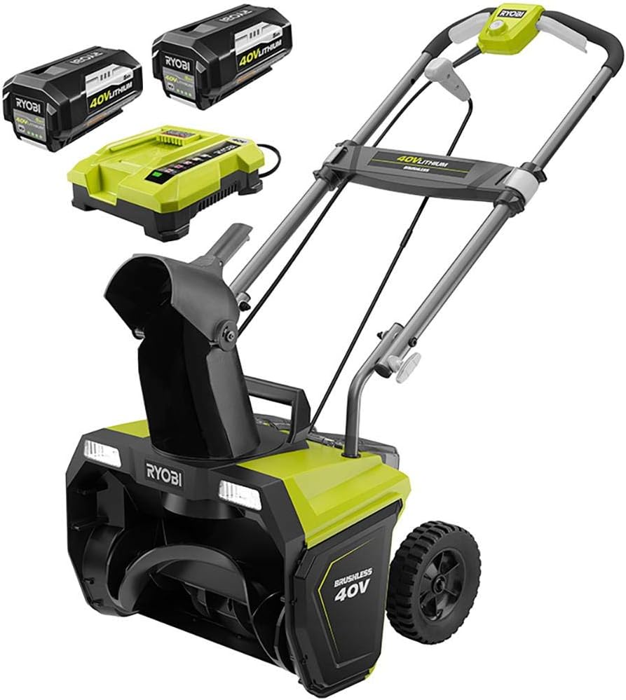 Ryobi 20 in. 40-Volt Brushless Cordless Electric Snow Blower - Two 5.0 Ah Batteries/Charger Included