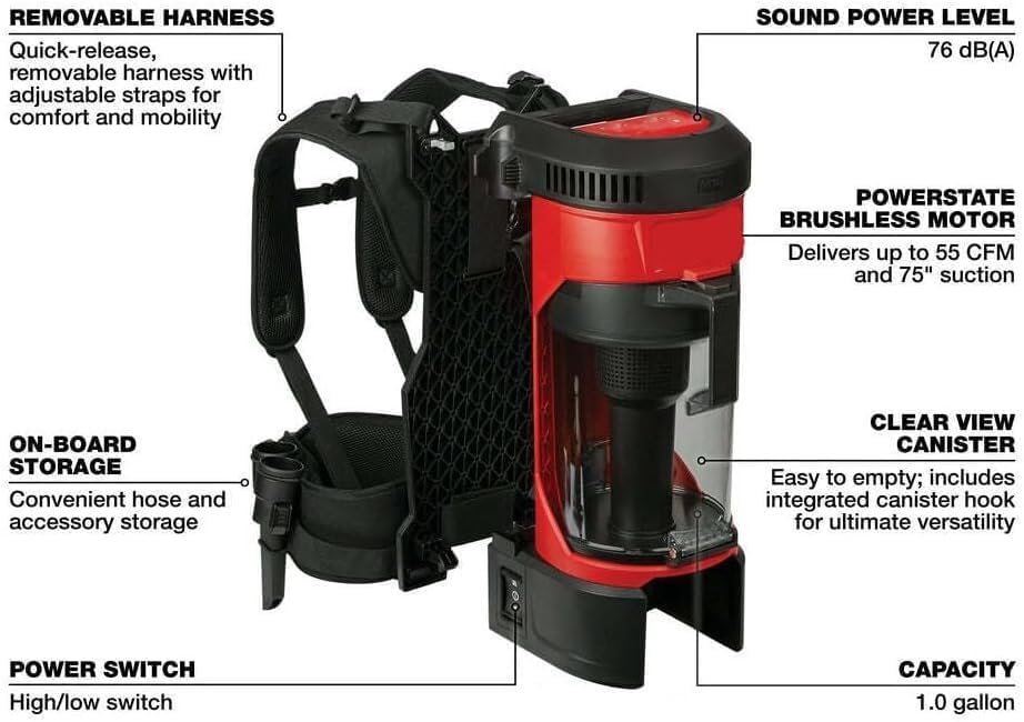M18 Vacuum Cleaner for Milwaukee M18 18V 3-in-1 Cordless Backpack Vacuum Model# 0885-20, Black