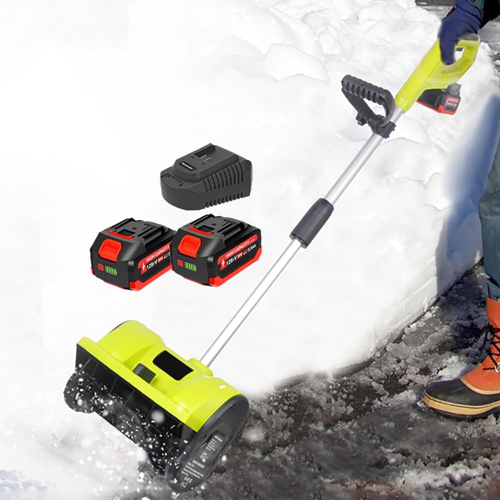 Electric Snow Shovel, Battery Powered Cordless Snow Blower, Adjustable Direction Snowplow with 2 x Li-ion Battery