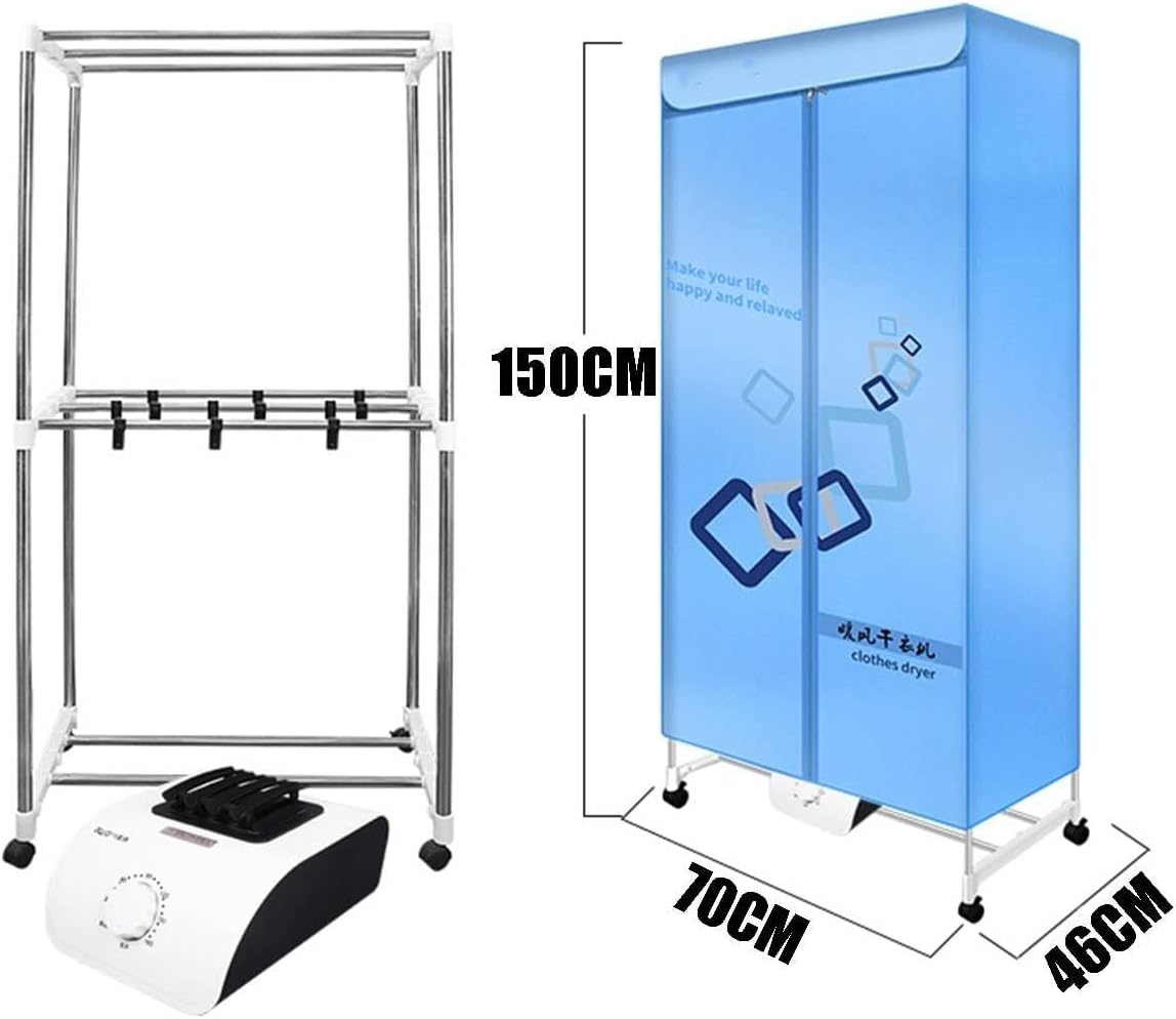 Heated Clothes Dryer Indoor Stainless Steel Wardrobe with Dustproof/Waterproof Cover, Laundry Airer Heater Clothing Drying Rack