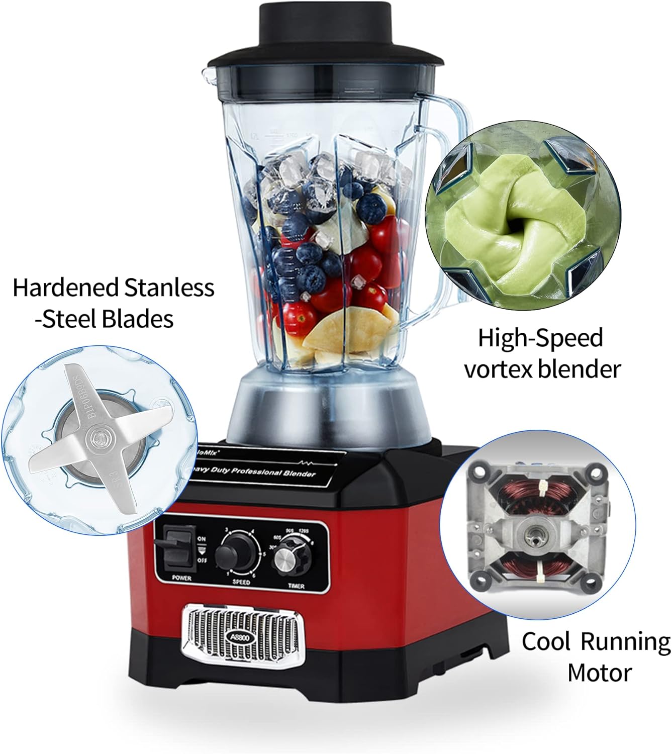 BioloMix Heavy Duty Commercial Blender, 2200W 60Oz Professional Kitchen Blender Smoothies, Shakes, Ice and Frozen Fruit, Optional Dry Grains Container