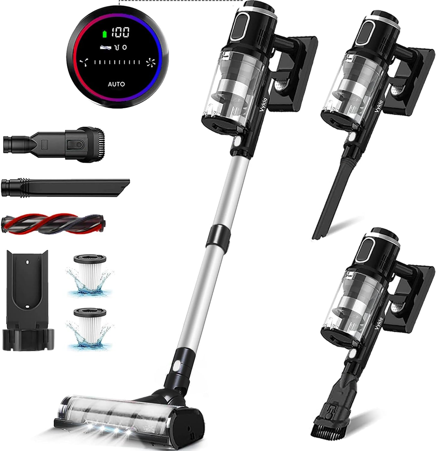V12 Cordless Vacuum Cleaner, 400W 65Mins Cordless Stick Vacuum Powerful Suction, LED Touch Display, Rechargeable Wireless Handheld Lightweight Vacuum for Home, Hard Floors, Carpet, Car, Pet Hair