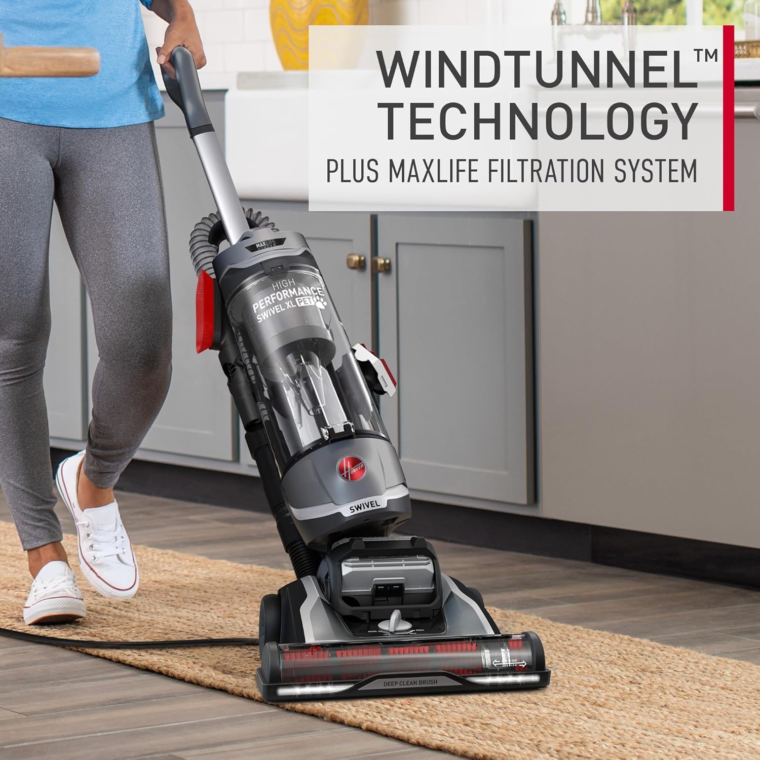 Hoover High Performance Swivel XL Vacuum Cleaner, Bagless Upright Vacuum, HEPA Media Filtration, MaxLife System, WindTunnel Technology, Corded Vacuum Cleaners for Home Use