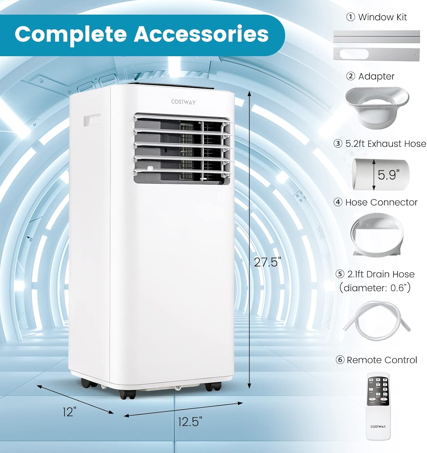 COSTWAY 10000 BTU Portable Air Conditioner, 3 in 1 AC Unit, Fan & Dehumidifier w/Sleep Mode, 24H Timer, LED Display, Child Lock, Remote Control & Window Kit for Home Office Dorm (White-10000BTU)