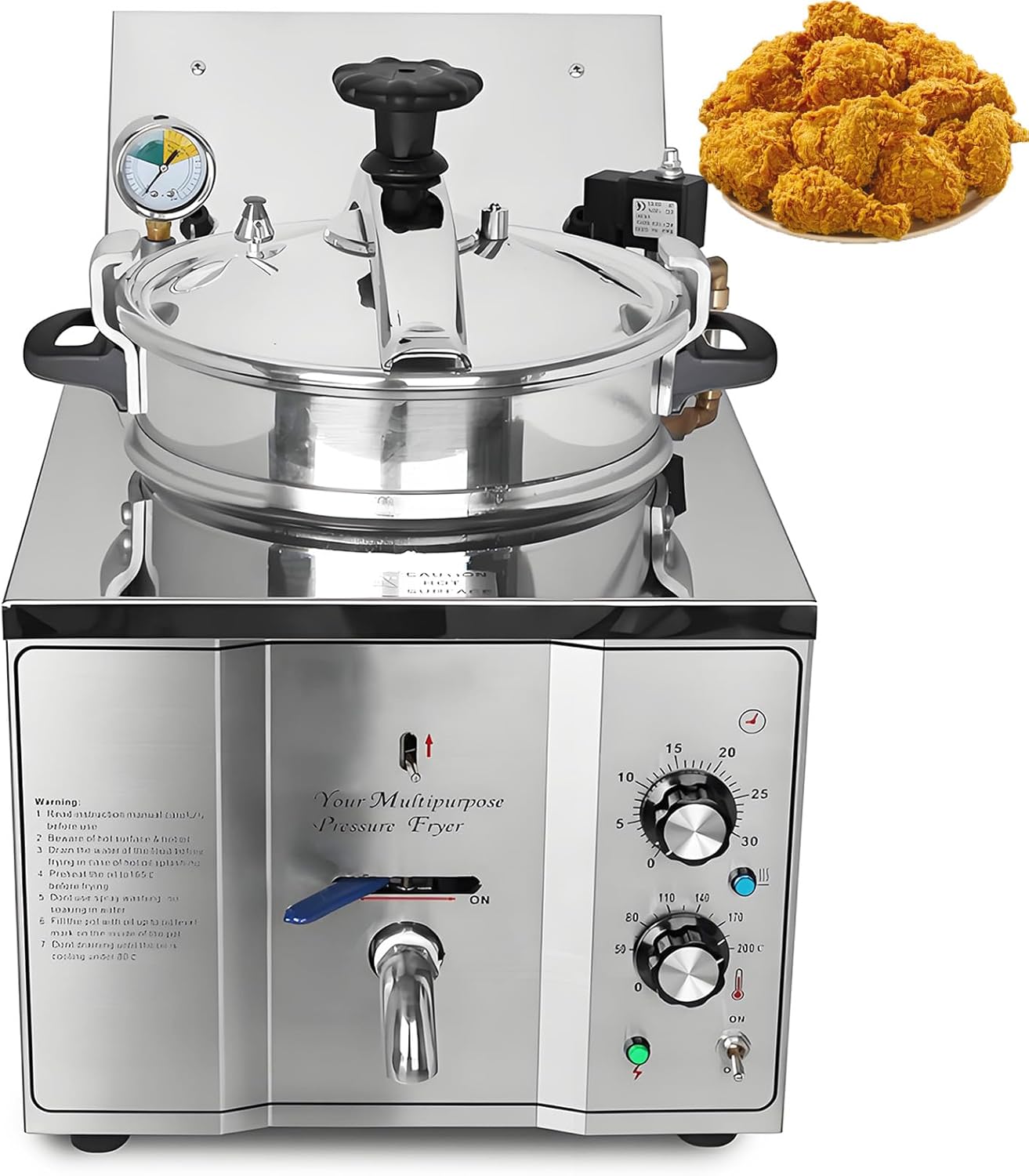 16L Electric Pressure Fryer,110V High-Pressure Chicken Fryer with Safety Features,Stainless Steel Healthy Countertop Deep Fryer for Crispy Fried Delicacies, Commercial-Grade Food Oven