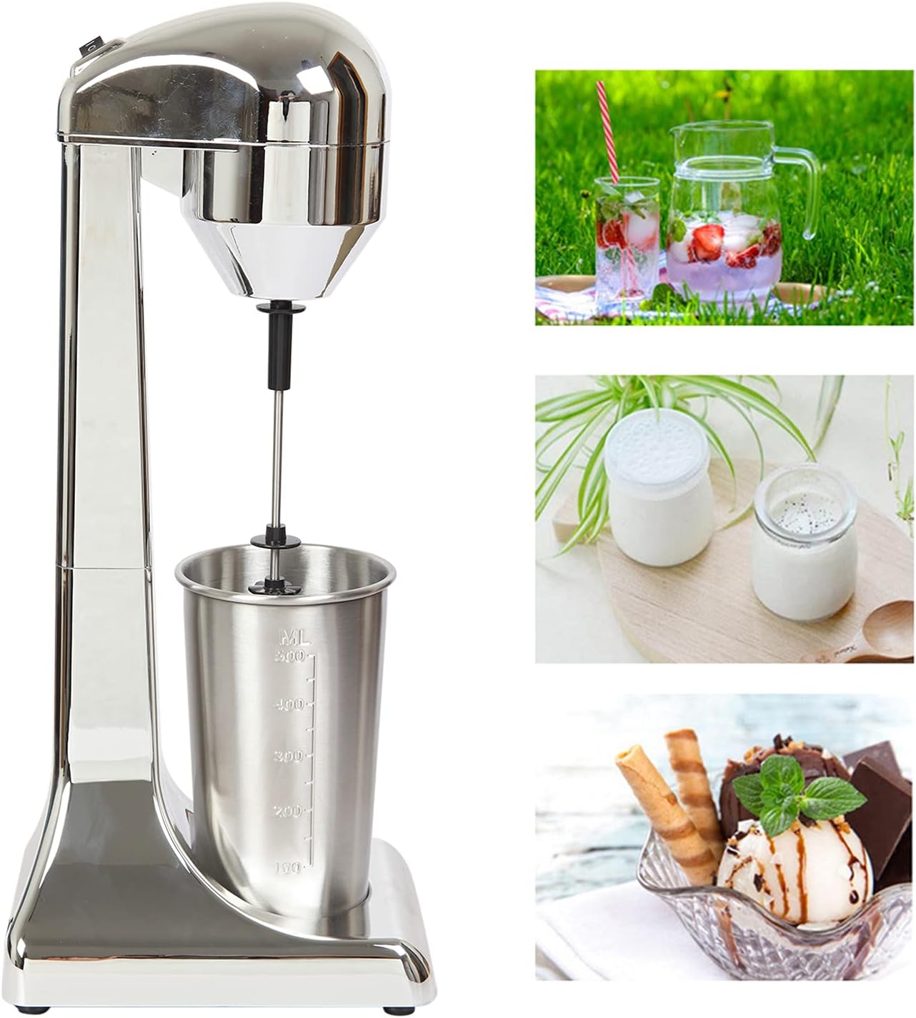 Electric Milk Shaker Maker, Commercial Singal Head Milk Shaker, Stainless Steel Milk Shake Machine Drink Mixer, 100w,23000 Rmp, with 500ml Stainless Steel cup, 15.2*7*4.9in, Silver