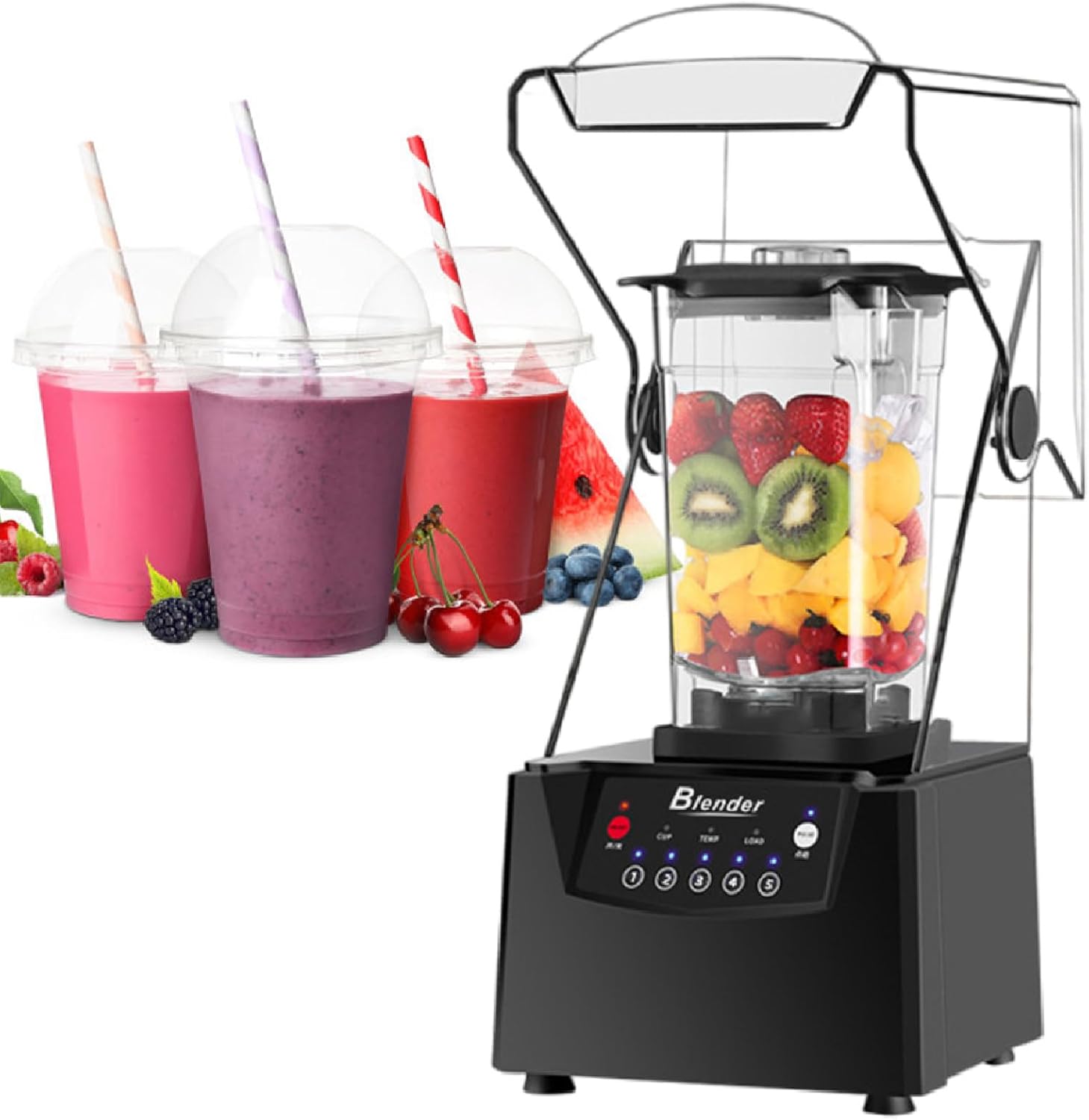 Commercial Smoothie Blender, Professional Blender with Removable Shield, 68oz Jar, 6-Blade Blade for No Dead Ends Mixing,220V