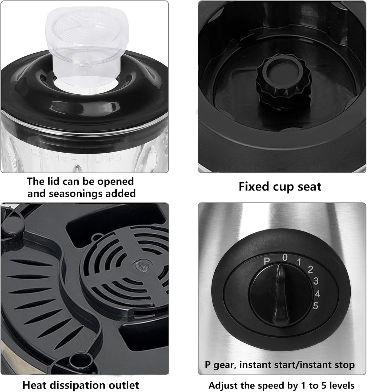 Blender, Fruit Juicer, Blenders, 1.5 Liter Large Glass Cups and 0.8 Liter Glass Cups 5-speed Adjustment Blender for Fruit Drinks, Smoothies, Soybean Milk (110V 600W US Plug)