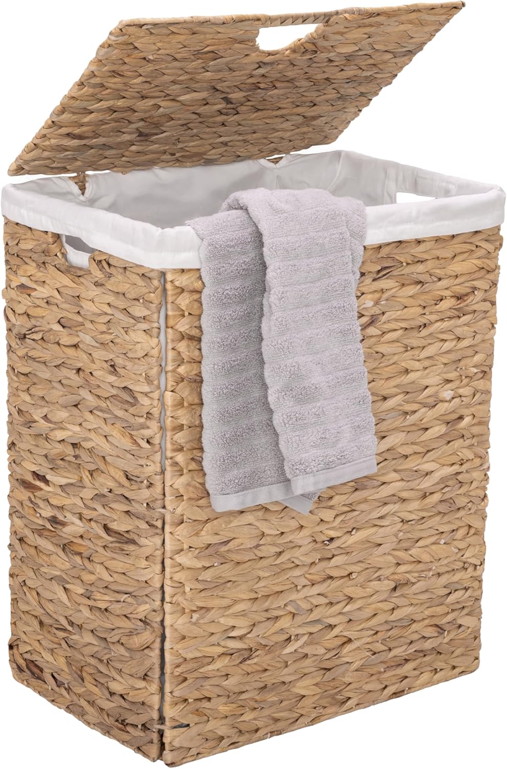 Seville Classics Premium Natural Handwoven Portable Laundry Bin Basket with Carrying Handles, Natural Water Hyacinth, Rectangular, Volume: 2.5 bushels or 3.1 cu. ft, 18.5