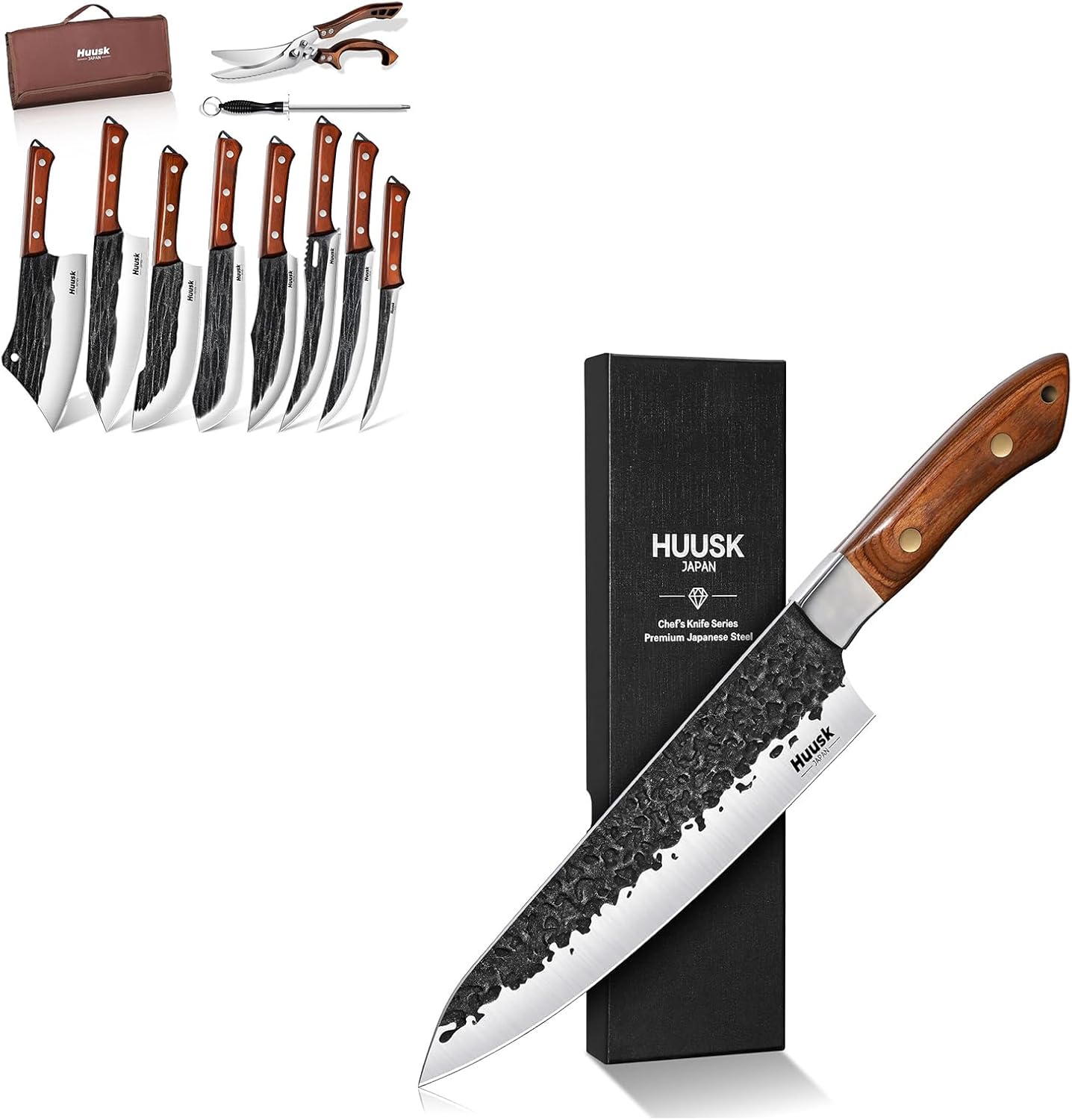 Huusk Japanese Chef Knife Bundle With Butcher Knife Set
