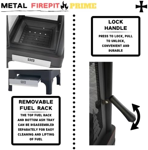 Outdoor Fire Pit with Grill, Heavy Duty Garden Metal Firepit for Backyard, Patio - 24.41