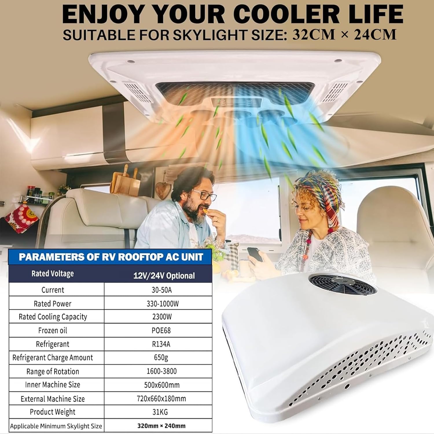 9000 BTU Camper AC Unit with Heat 12V AC/Heater Unit, 12 Volt RoofTop Air Conditioner, RV Air Conditioner Heater Combo, Quiet A/C Unit, Heating & Cooling For Motorhome, Truck, Enclosed Trailer, Van