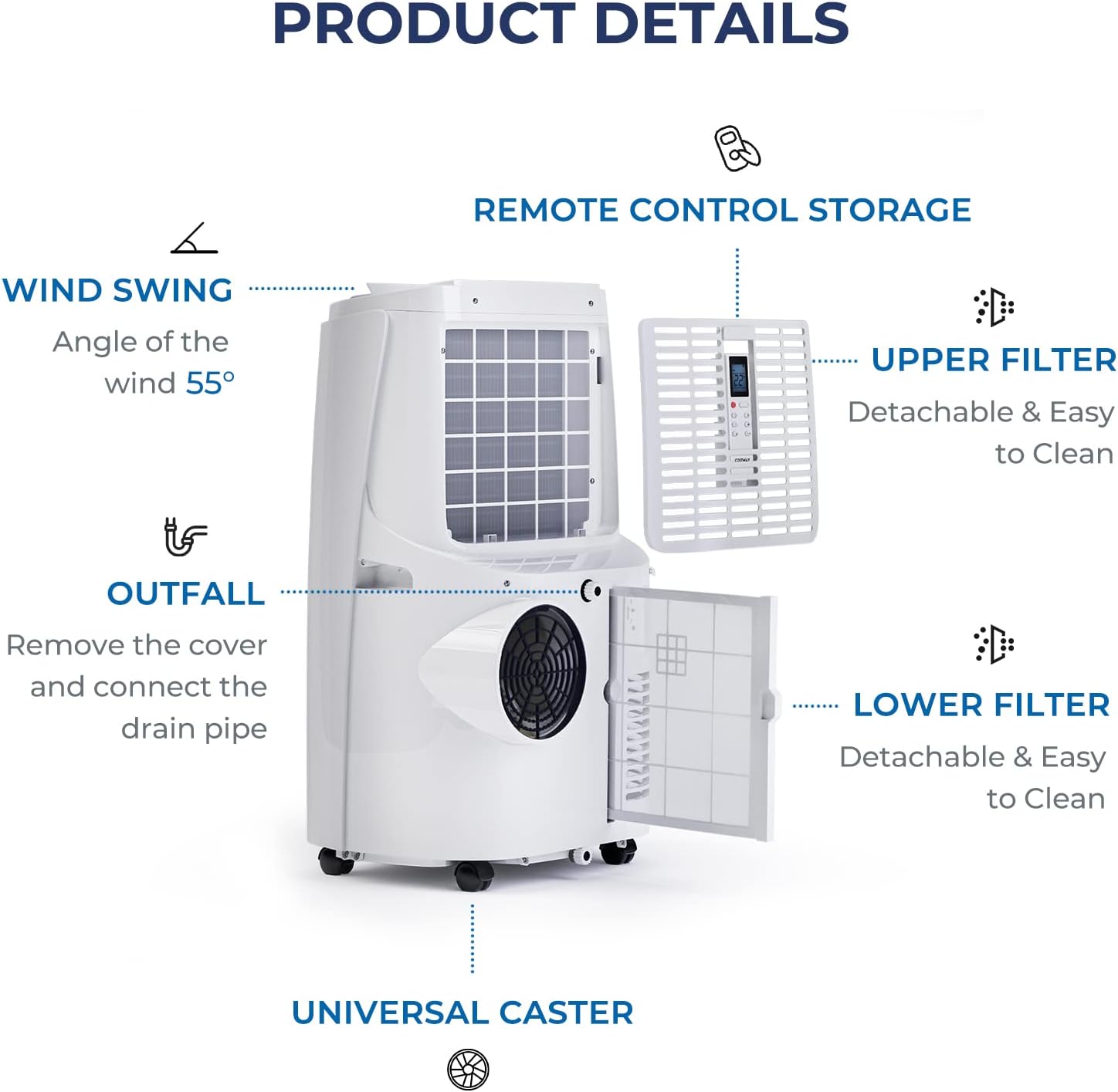 COSTWAY Portable Air Conditioner 9000 BTU, 3 in 1 Air Cooler with Fan & Dehumidifier, Quiet AC Unit Cools Rooms up to 350 sq.ft, Sleep Mode, 3 Fan Speeds, 24H Timer, Digital Display & Remote Control (9000BTU)