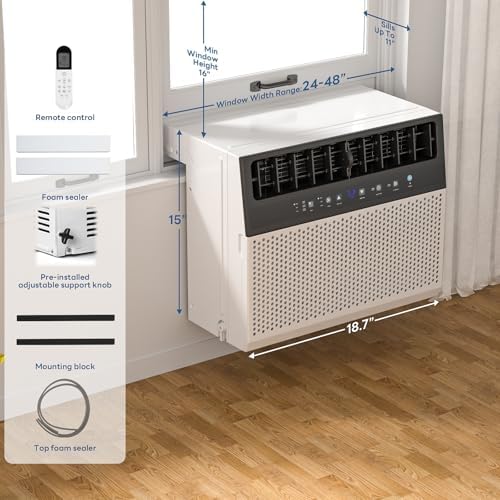 ZAFRO 12000BTU U-Shaped Window Air Conditioner Cools up to 550 Sq.Ft., Ultra Quiet Energy-Efficient Cooling, With Remote Control, White