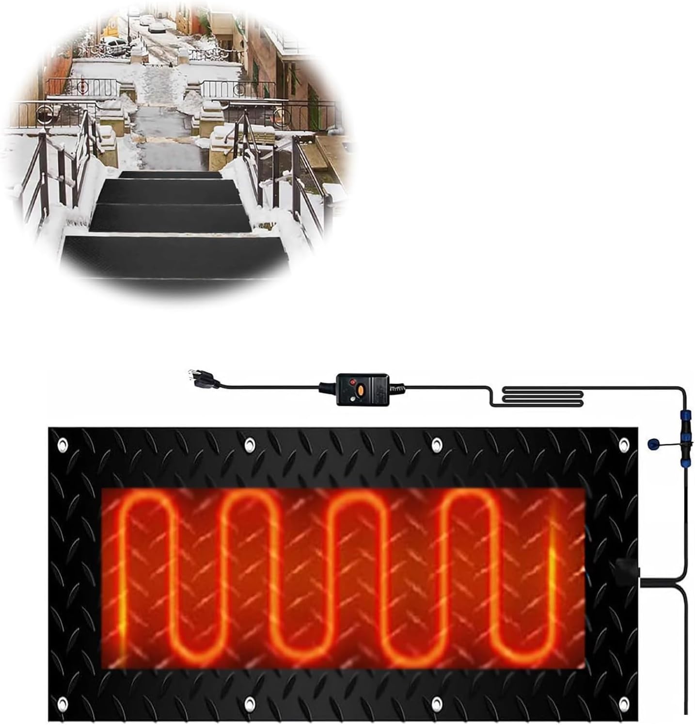 Heated Outdoor Mats Sidewalk Non-slip Heated Mats for Driveway, 1/2/3/4/5 Pieces Non-slip Rubber Heated Stair Mats, Non-slip Snow and Ice Melting Heated for Outdoor Roof Heavy Snow(1 Pcs,30x90cm/12x36