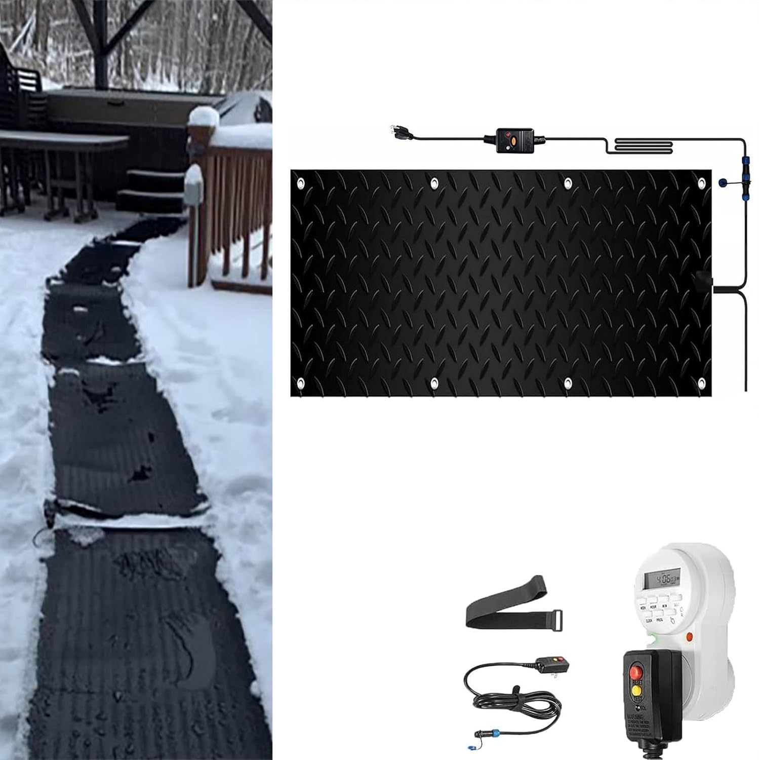 Heated Snow Melting Mats for Entrances with Timer, 1/2/3/4/5 Pcs Outdoor Stairs- Non-Slip Non Slip Rubber Heated Mat, Winter Removal and Ice Melt Products -Heating Entrance(1 Pcs,12x36in/(30x9