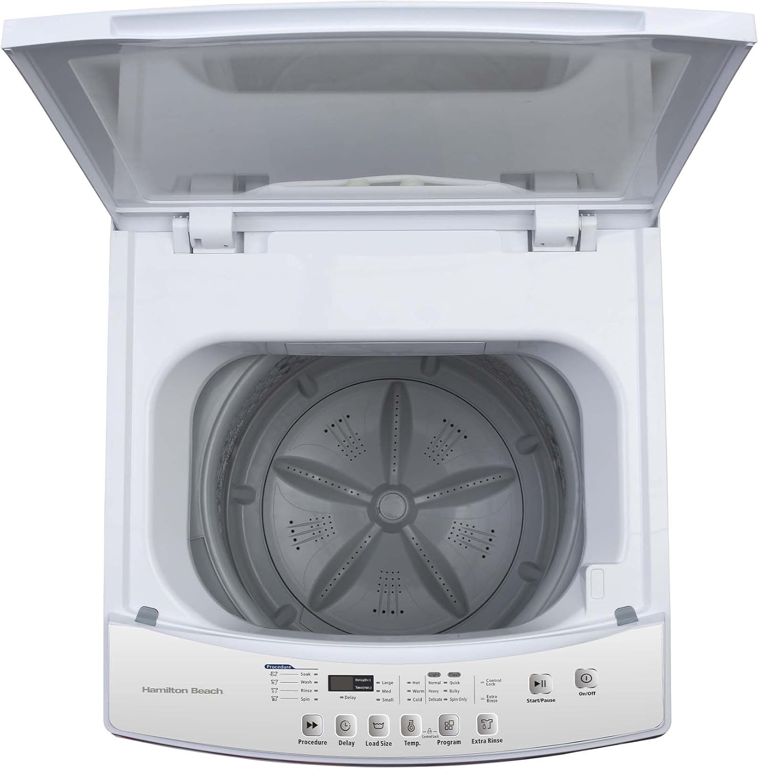 HAMILTON BEACH Portable Washer-LED Digital Display Panel-5 Cycles-Top Loading Design-Low Noise Washing Machine, 2.1 cu ft, White