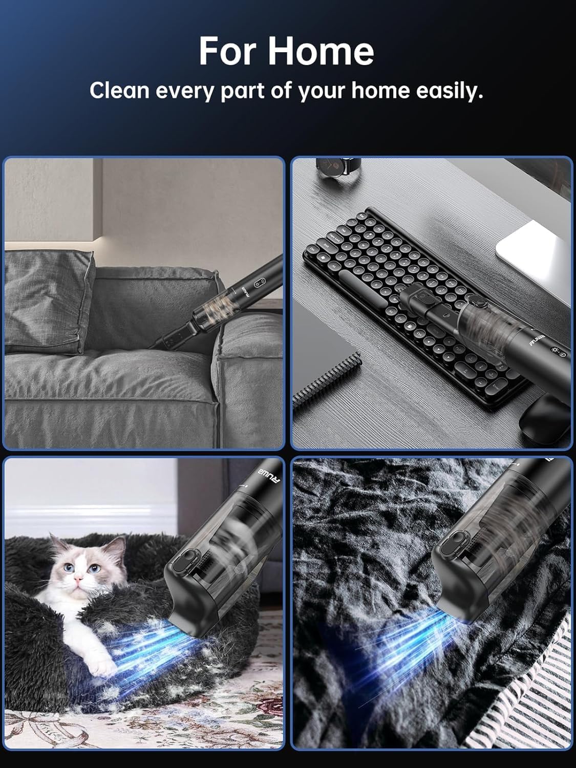 ruwa Car Vacuum Cleaner Handheld Vacuum Cordless, Rechargeable 14,000PA High-Power with 2 Speeds, 300ml Dust Cup, Lightweight, Portable Mini Vacuum for Car, Home, Pet Hair (Black)