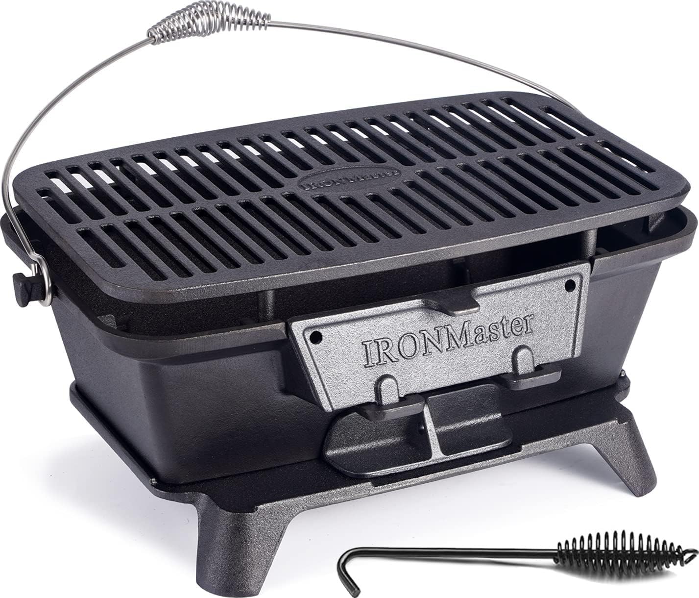 IronMaster Hibachi Grill Outdoor - Small Portable Charcoal Grill, 100% Cast Iron, Japanese Yakitori Tabletop Camping Grill - Cooking Grate Surface 17