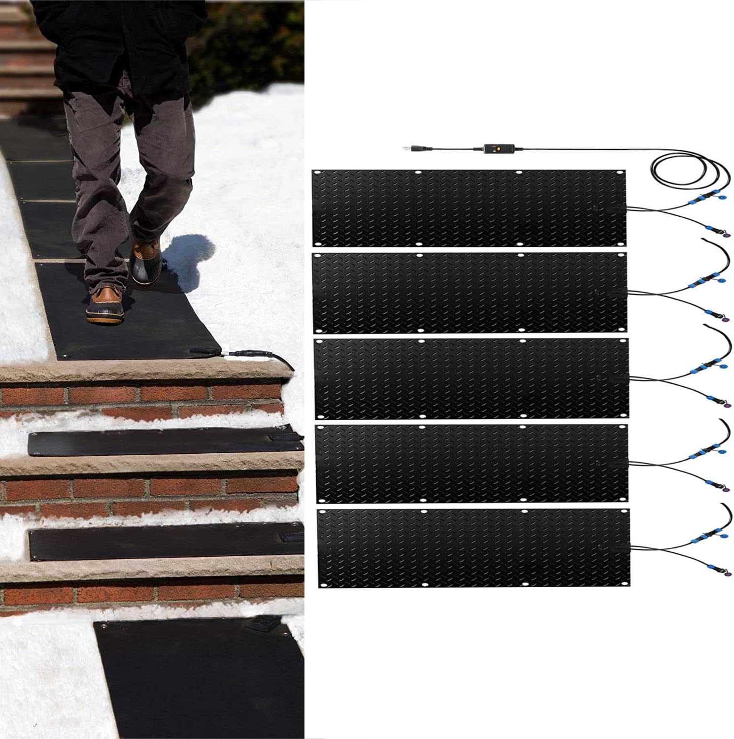1/2/3/4/5Pcs Heated Snow Melting Mats for Entrances - 10inx30/35.4/48in Outdoor Stairs- Non-Slip Winter Removal and Ice Melt Products -Snow Melting Mats, for Winter Snow Removal(5Pcs,10inx35.4in (25.4