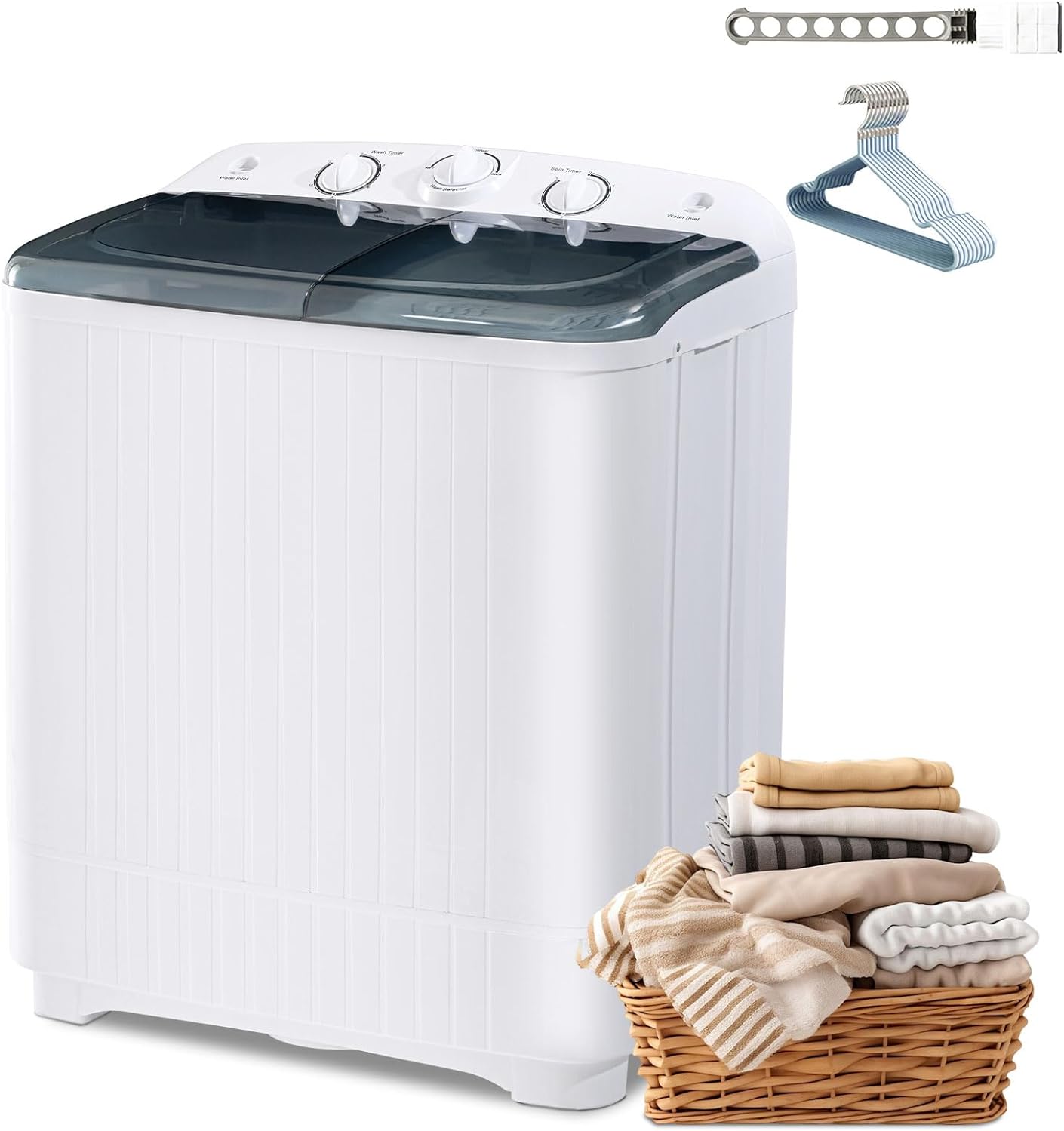 2-in-1 Portable Twin Tub Washing Machine, 13lbs Wash 9lbs Spin Capacity, Compact Laundry Washer and Spin Dryer Combo for Apartment, Dorm, RV, Camping