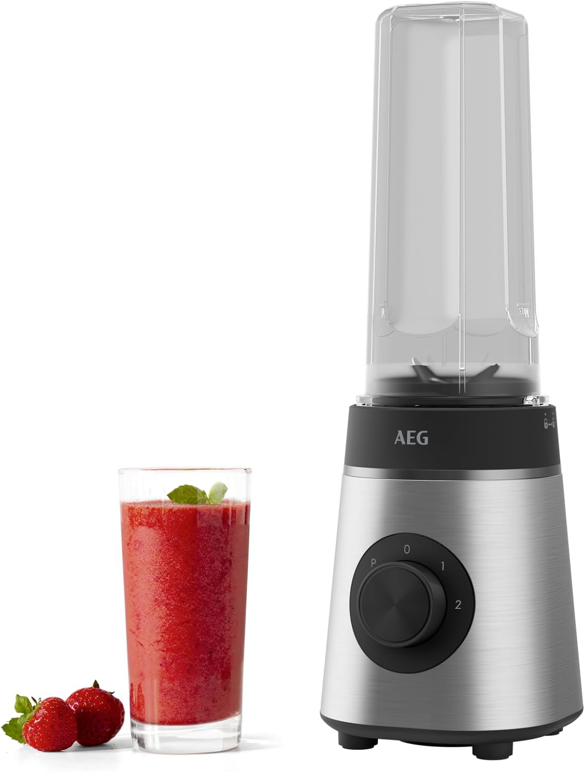 AEG MiniMixer SB4-1-4ST Blender / 350 W Motor / 23,000 rpm / 2 Dishwasher and Shatterproof 600 ml Drinking Bottles / 4-Blade Knife/Control/BPA Free/Pulse Button/Brushed Stainless Steel