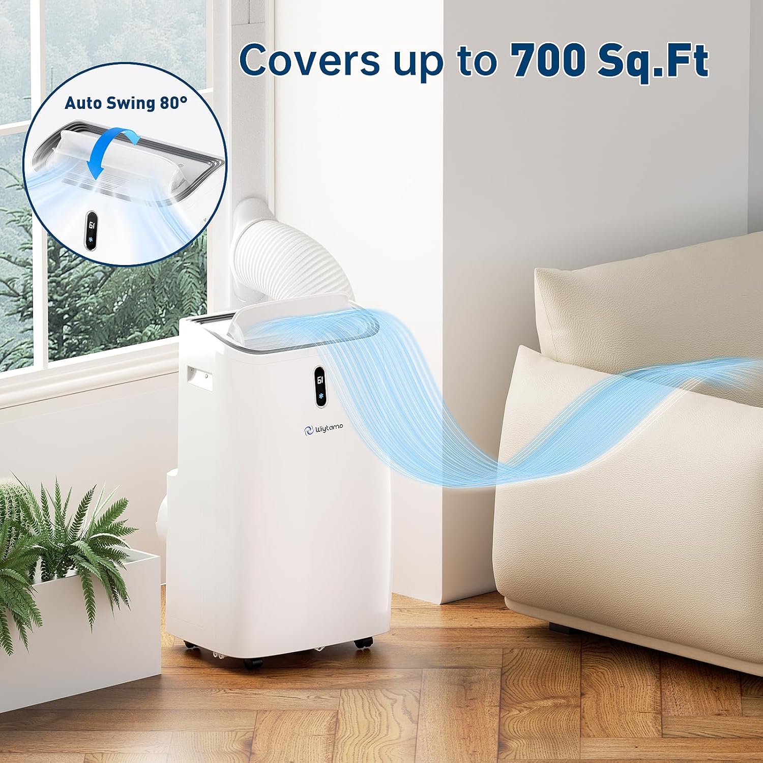 14,000 BTU Portable Air Conditioners Cool Up to 700 Sq.Ft, Portable AC Unit with WiFi & Remote/Sleep Mode/Auto Swing Fans, Cool, Heat, Dehumidifier & Fan 4 in 1 Air Conditioner for Room, Garage