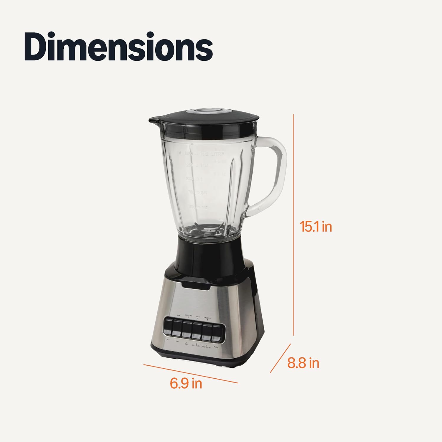 Amazon Basics 6-Cup (50 Fl. Oz) Countertop Blender, with 6 Pre-Programmed Functions, Pulse, Ice Crush, Stainless Steel Blades, Glass Jar, Up to 700W, Black & Silver