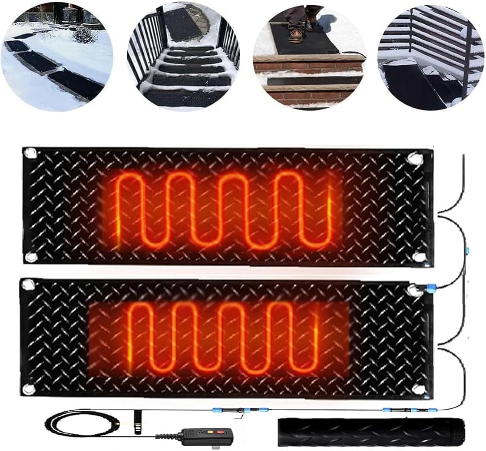 Snow Melting Walkway Mat, 1/2/3/4/5 pcs Anti-Slip Rubber Heated Stair Mat,Snow Melting Mats Outdoor,Electric Snow Melting Mats for Winter Snow Removal,Outdoor Heate(2 Pcs-12x36in/(30x90cm))