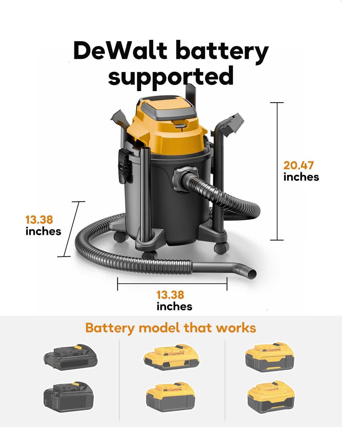 DeForce Cordless Shop Wet Dry Vacuums for DeWalt 20V Max Battery, 5.2-Gallon Portable Shop Vac, 17000Pa with Hose Nozzles HEPA Filters Wheels for Home Projects & Renovations, Mustard(No Battery)