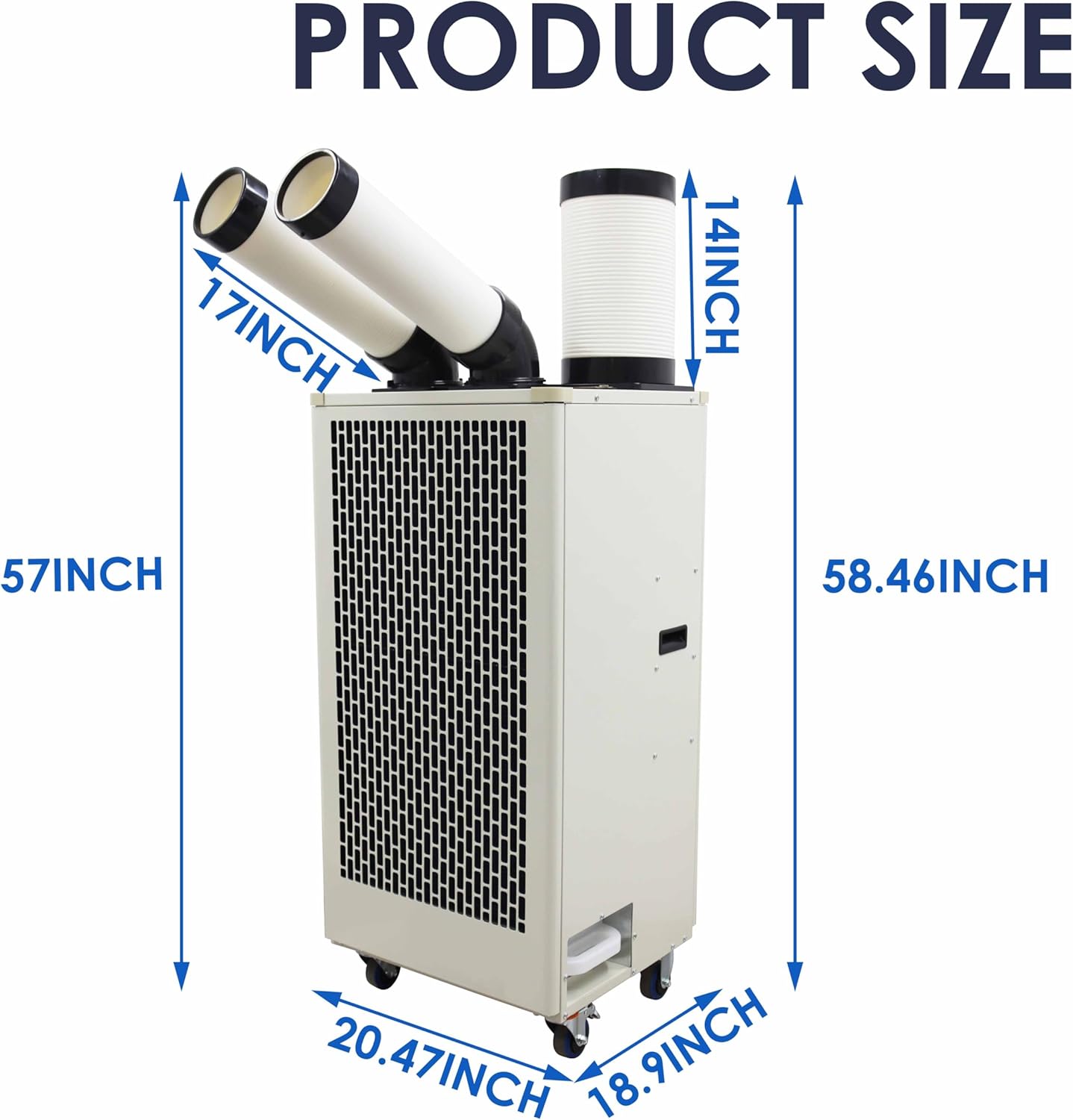 Portable Air Conditioner 15,400 BTU Industrial Spot Cooler Air Conditioner 780m³/h Mobile Outdoor Indoor Cooling Aircon with Double Columns 220V 2100W