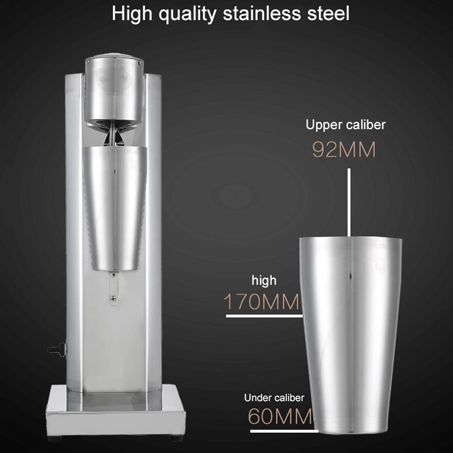 Commercial Electric Stainless Steel Milk Shake Machine,Single Heads Smoothie Malt Blender,Rotating Speed 18000 RPM,w/800ml Stainless Steel Cup