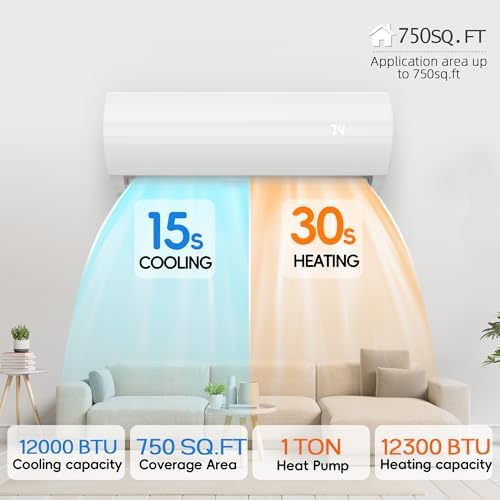 12000BTU Mini Split Air Conditioner Heat Pump, 19 SEER2 Inverter Compressor AC Unit Cools Rooms up to 750 Sq. Ft, 230V Ductless Split AC with Pre-Charged Condenser & Installation Kit