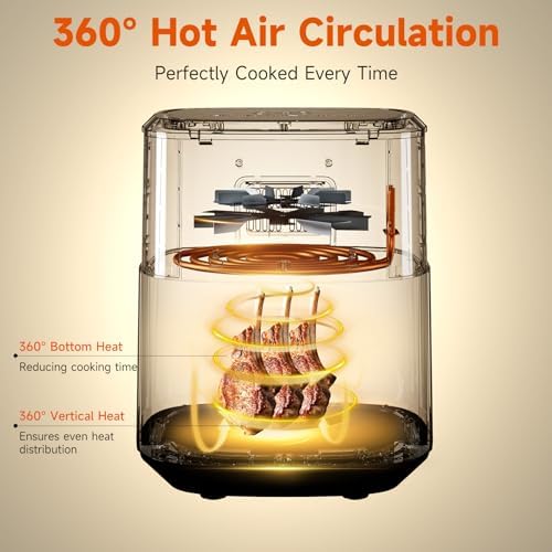 Kitchen Elite Air Fryer Stainless Steel with View Window, XL 8.5QT Large Airfryer, 8-in-1 Digital Control, 400°F Temp Controls, Nonstick Dishwasher-Safe, Space-Saving, Roast, Broil, 1500W