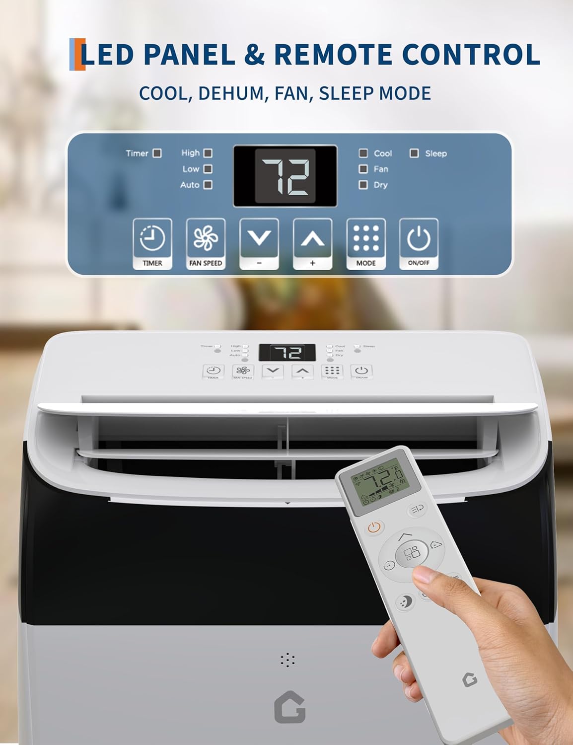 12000 btu Portable Air Conditioner, Indoors ac unit Fast Cooling 550 Sq. Ft., 3-in-1 Portable Air Conditioner With Fan, Cooling, Dehumidification, Touch Screen Controls, Remote Controller