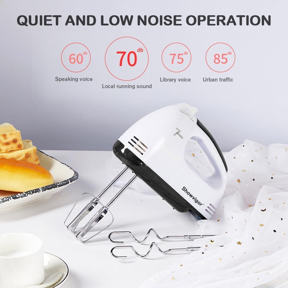 Electric Hand mixer - 7 Adjustable Speed 180W Handheld Mixer Electric Whisk with 5 Stainless Steel Accessories, Turbo Boost/Self-Control Speed + Eject Button Food Beater for Cakes Eggs