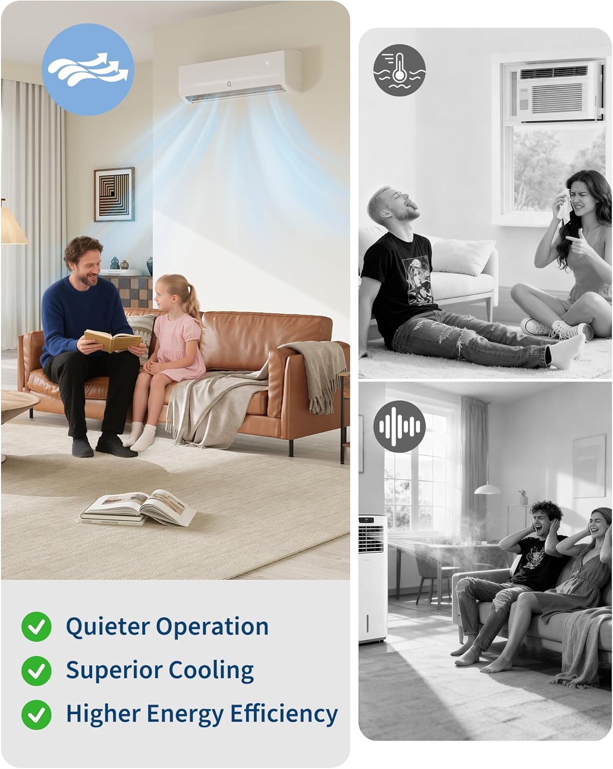 9000 BTU Mini Split Air Conditioner,19 SEER2 Ductless Inverter AC w/ 230V, Cool Up to 450 Sq. Ft with Heat Pump System,White