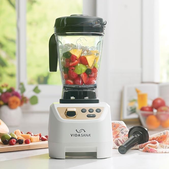 Princess House Vida Sana Blender for Smoothies, Soups, Dips and More, 1500 Watts, Stainless Steel Blade, 4 Preset Functions, Large, Grey, Professional Blender, Easy Clean (White)