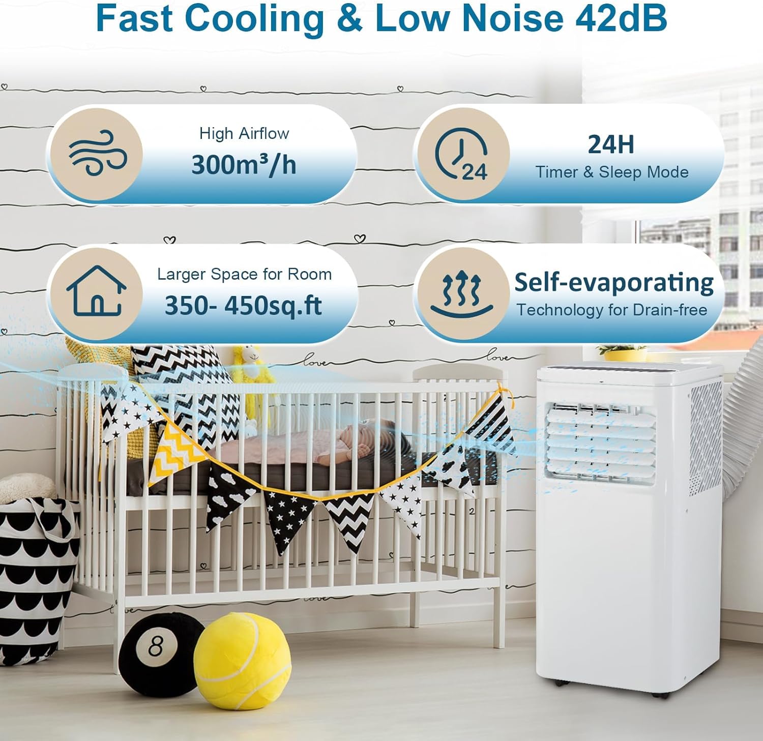 10000 BTU Portable Air Conditioner, AC Unit Cool Up to 450 Sq.Ft, 3 In 1 Cooling, Dehumidifier, Fan, LED Display &Remote Control, 360° Wheels/Installation Kits for Bedroom Office