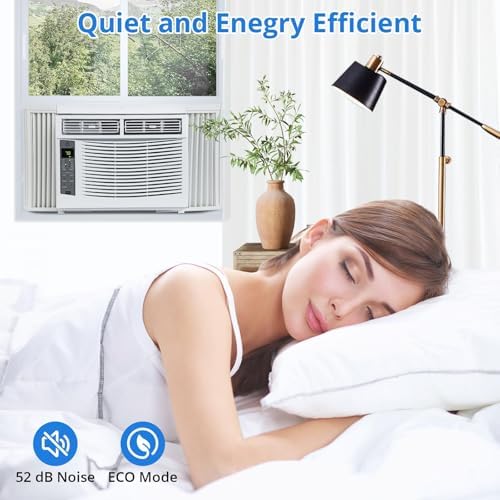 6000BTU Air Conditioner Window Unit, Cools Up to 250 Sq. Ft. Window AC Unit Cooler, Small AC Unit With 24H Timer, Remote Control for Rooms, I50db Low Noise, Energy Savings