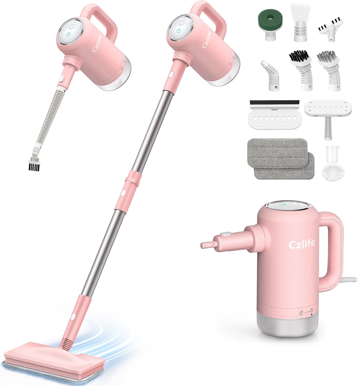 Z7 Steam Mop for Floor Cleaning, 13-in-1 Handheld Steam Cleaner for Home Tile Grout Hardwood Laminate Furniture Couch Clothes Carpet, Multi-Purpose Floor Steamer Machine, Corded (Pink)