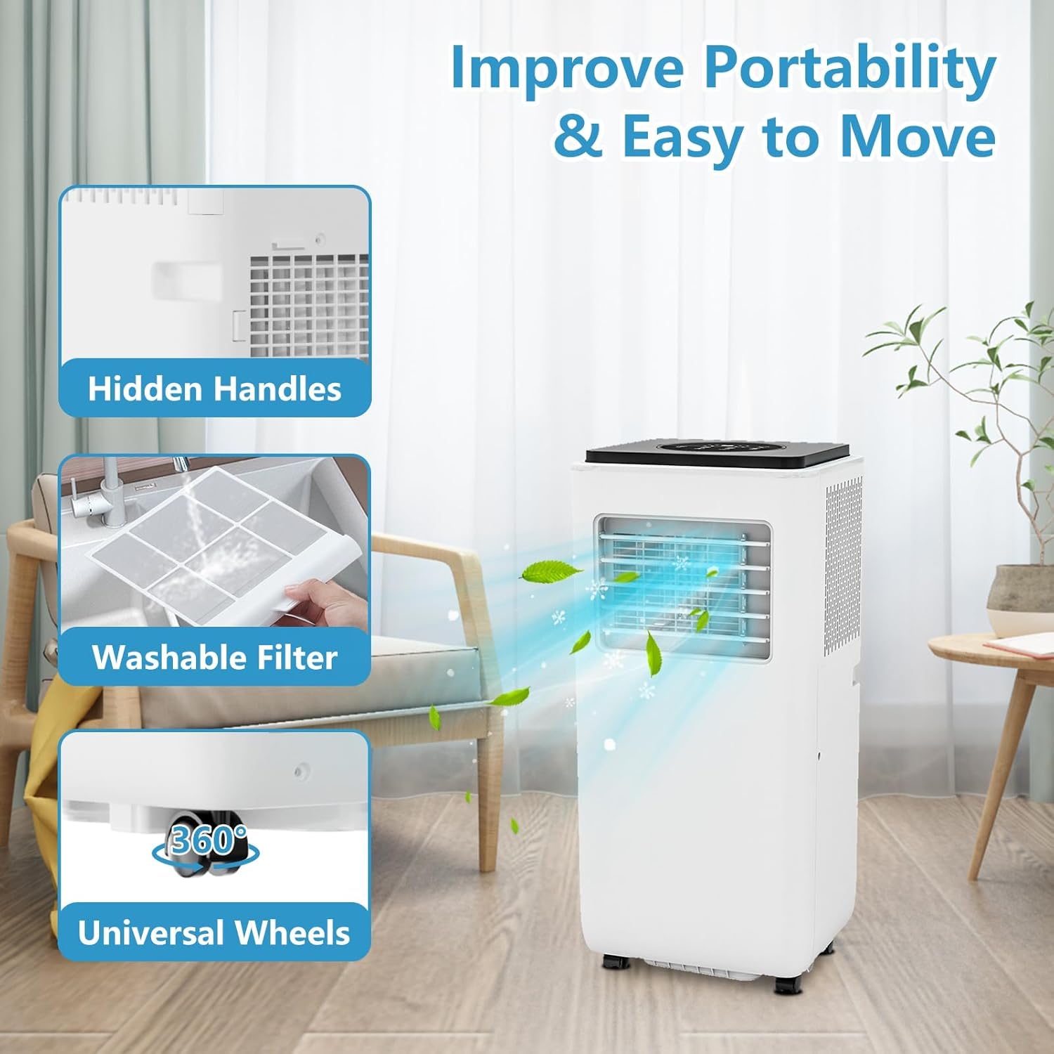 Portable Air Conditioner 8000 BTU - Dehumidifier & Cooling Fan for 350 Sq Ft Rooms, Includes Remote Control，Portable AC Unit, Window Kit for Bedrooms Office Home.
