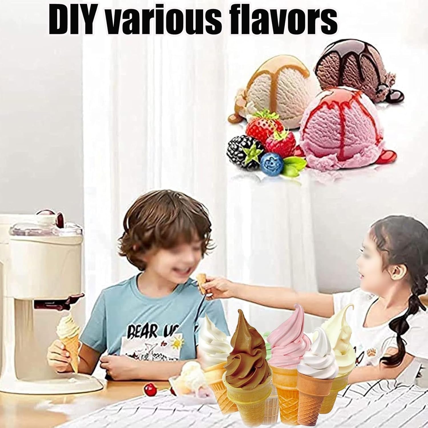 Soft Ice Cream Machine, 1 Liter Automatic Mini Fruit Soft-Serve Maker for Home, Bar, Cafe - Household Small Ice Cream Appliance