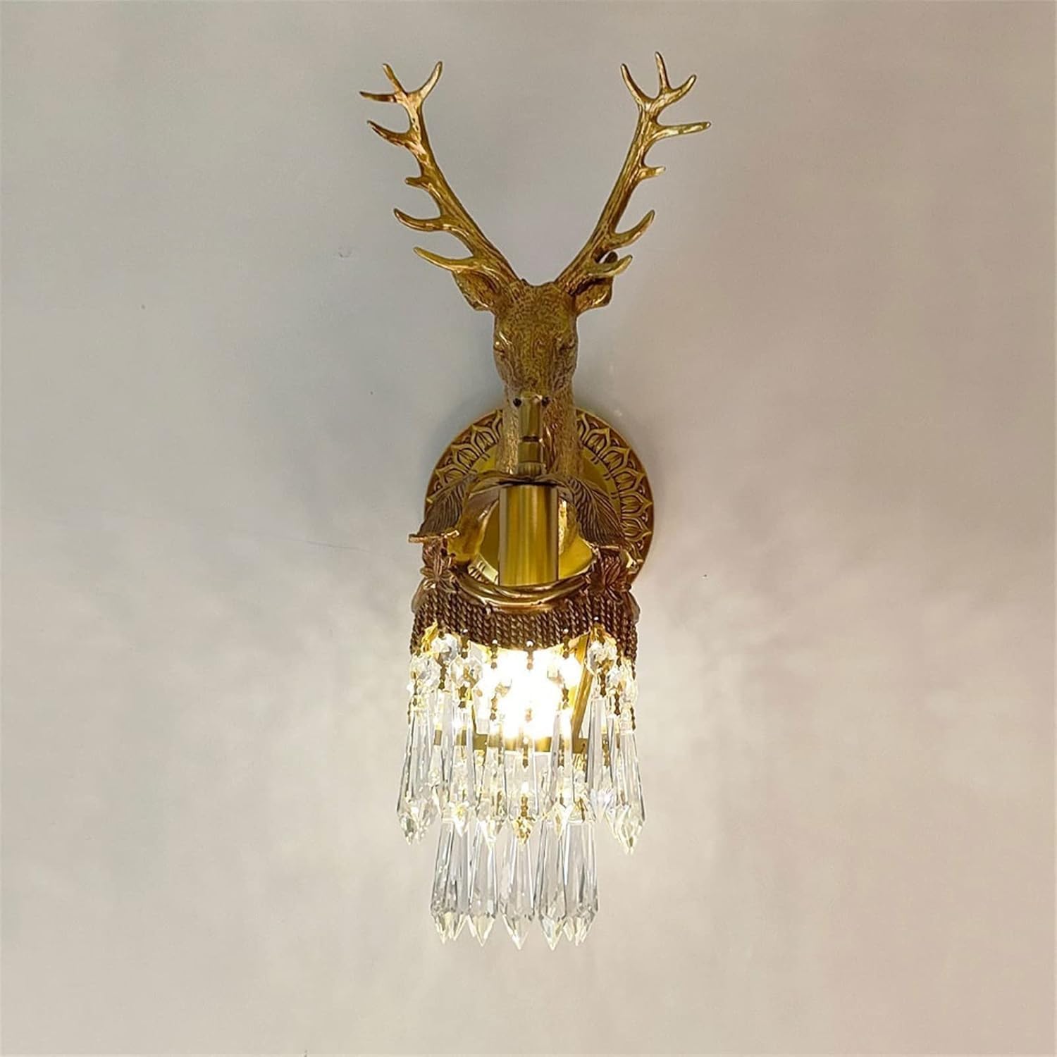 Deer Head Copper Wall Sconce Beautiful Crystal Decorative Bedroom Bedside Lights,Household