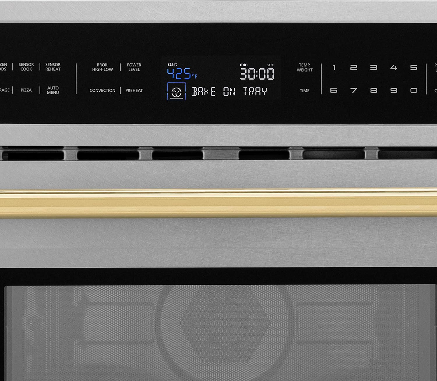 ZLINE Autograph Edition 30 in. 1.6 cu ft. Built-in Convection Microwave Oven in Satin Stainless Steel and Polished Gold Accents (MWOZ-30-SS-G)