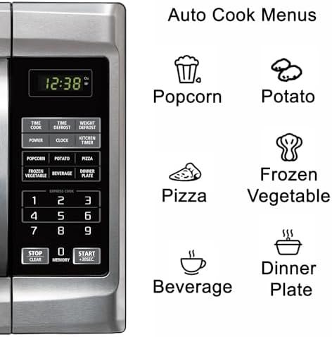 Emerson MW1338SB Countertop Microwave Oven, 6 Pre-Programmed Settings, Removable Glass Turntable, Child Safety Lock, 1.3 Cu ft, 1000W, Stainless Steel