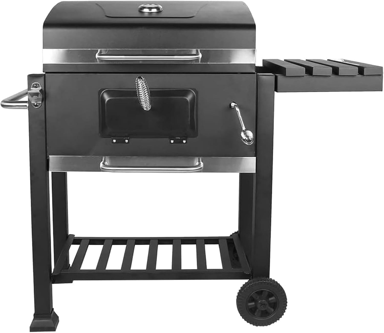 Portable Square BBQ Charcoal Grill With Thermometer – Enamelled Stainless Steel Grate, Adjustable Ash Drawer, For Outdoor Camping & BBQ