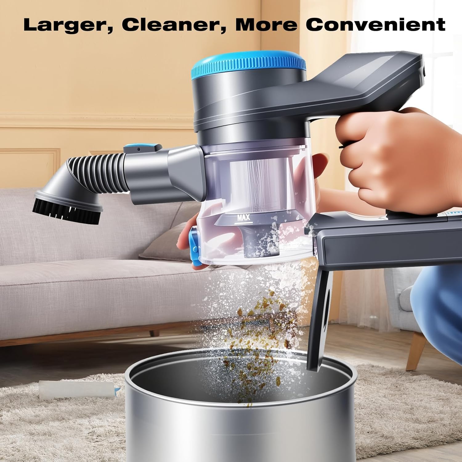 HAUSMEISTER VoltVac Go Cordless Vacuum Cleaner for Home Pet Hair, 30000PA for Carpets Hard Floors, 50Min Portable Handheld Rechargeable Vacuum, 2 HEPA Filters, Lightweight