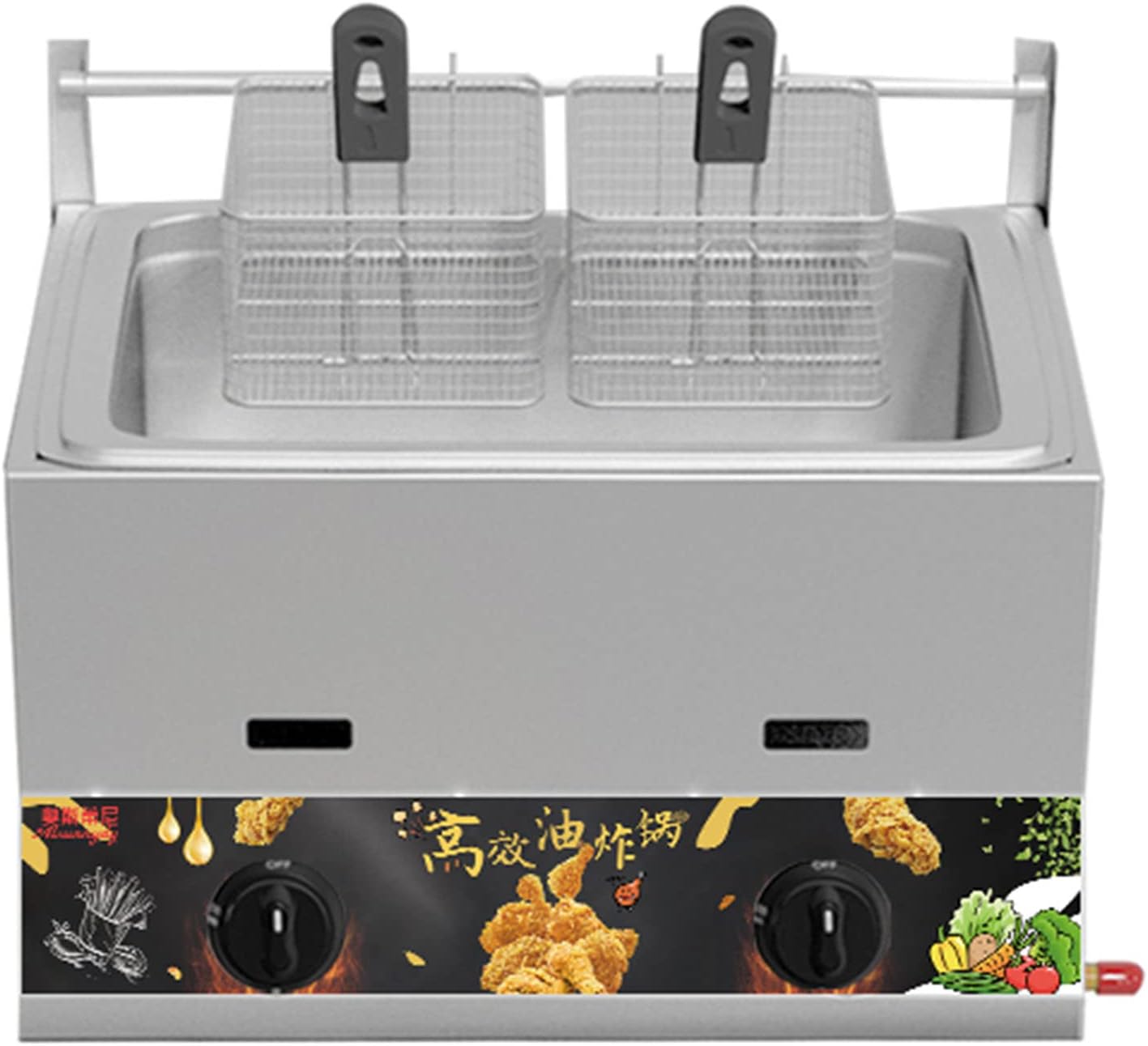 11l/22l Professional Commercial Gas Deep Fryer, Stainless Steel Tabletop Propane Deep Fryer, Family Restaurant Kitchen Fries Fryer, with Frying Basket and Lid