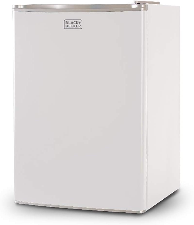 BLACK+DECKER BCRK25W Compact Refrigerator Energy Star Single Door Mini Fridge with Freezer, 2.5 Cubic Ft., White & COMFEE' EM720CPL-PM Countertop Microwave Oven with Sound On/Off, ECO Mode and Easy
